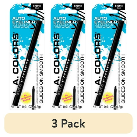 (3 pack) L.A. COLORS Smudge-proof Retractable Eyeliner Pencil, Black, 0.01 oz