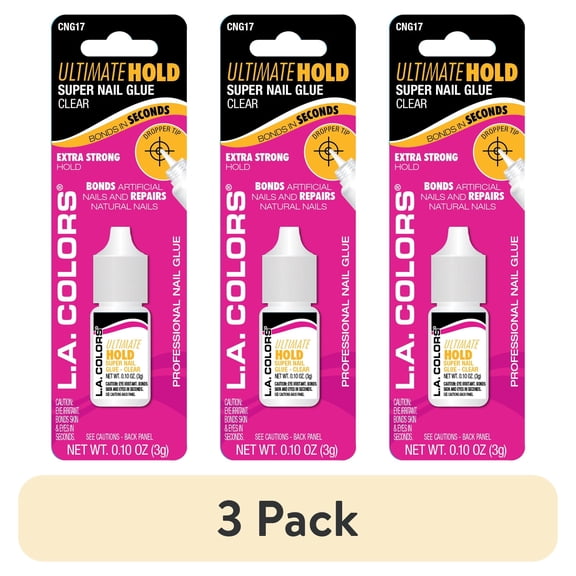 (3 pack) L.A. COLORS Ultimate Hold Precision Tip Super Nail Glue, Clear, 0.10 oz