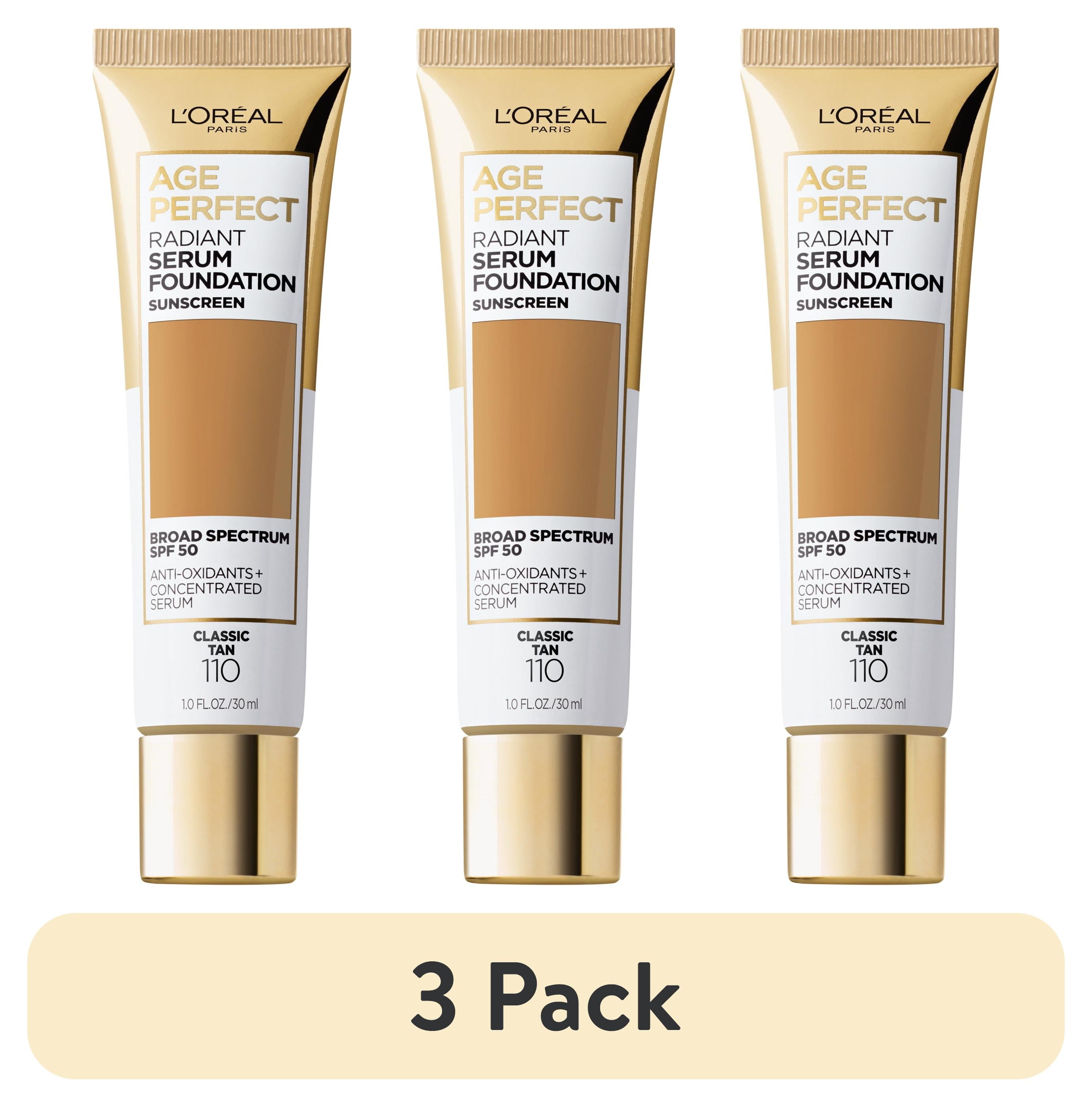 (3 pack) L'Oreal Paris Age Perfect Radiant Serum Foundation Makeup, 110 Classic Tan, 1 fl oz