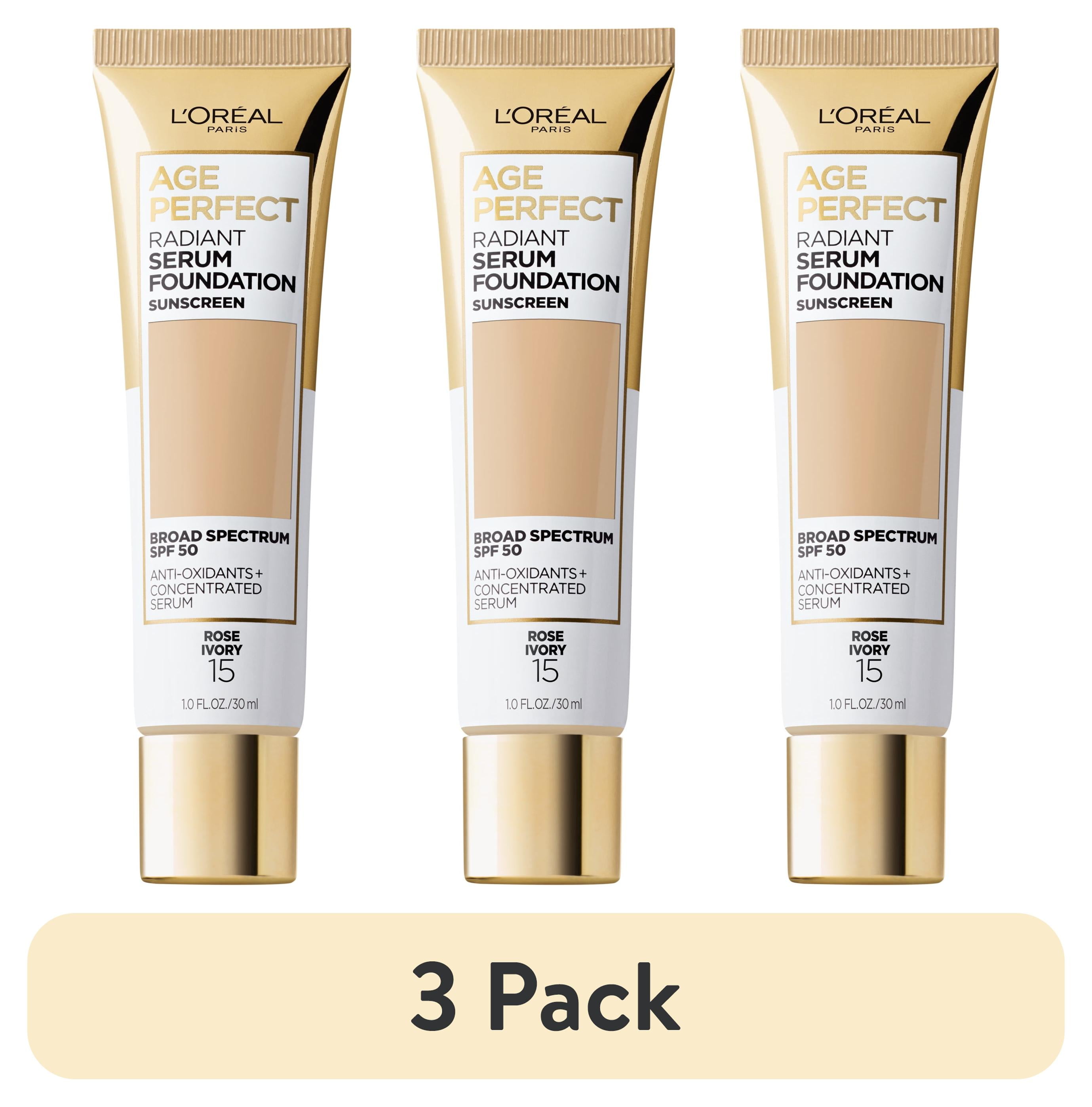 (3 pack) L'Oreal Paris Age Perfect Radiant Serum Foundation Makeup, 15 Rose Ivory, 1 fl oz