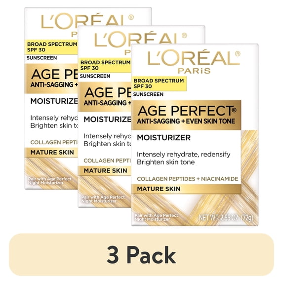 (3 pack) L'Oreal Paris Age Perfect, Collagen, Peptides, Niacinamide, Moisturizer SPF 30, Firming Face Cream, 2.5 oz