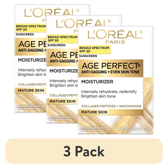 (3 pack) L'Oreal Paris Age Perfect, Collagen, Peptides, Niacinamide,  Moisturizer SPF 30, Firming Face Cream, 2.5 oz