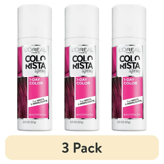 (3 pack) L'Oreal Paris Colorista 1-Day Temporary Hair Color Spray, Hot Pink, 2 oz