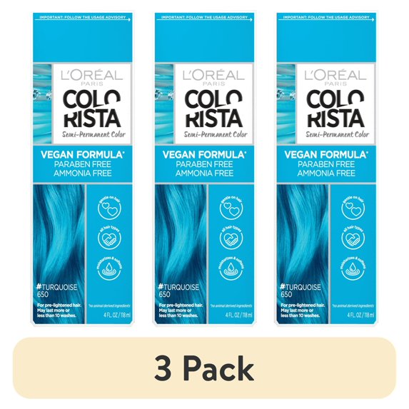 (3 pack) L'Oreal Paris Colorista Semi Permanent Hair Color, Turquoise