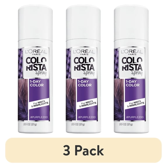 (3 pack) L'Oreal Paris Colorista Spray Temporary Hair Color, Purple, Aerosol, 2 oz
