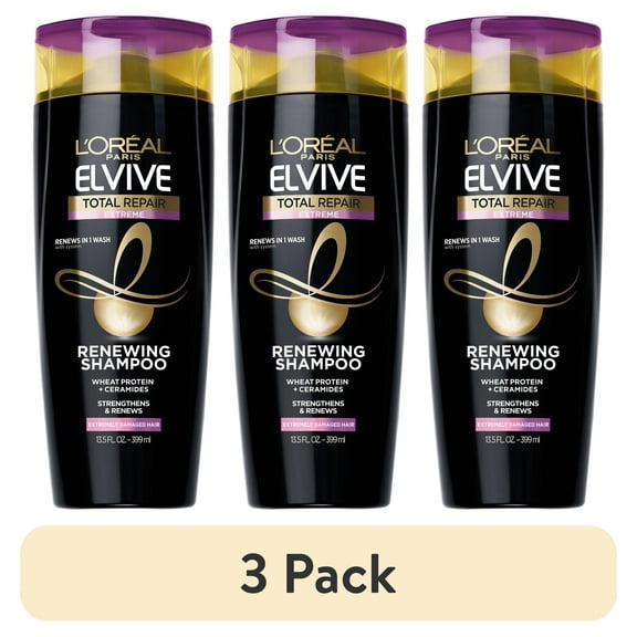 (3 pack) L'Oreal Paris Elvive Total Repair Extreme Repairing Squeeze Tube Shampoo, 13.5 fl oz