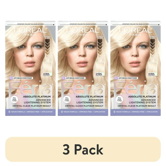 (3 pack) L'Oreal Paris Feria Lightening System Hair Color, Extreme Platinum, 1 Kit