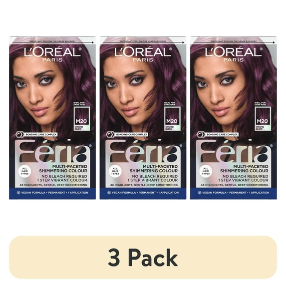 (3 pack) L'Oreal Paris Feria Permanent Hair Color, M20 Orchid Glow, 40 Percent Strong Hair, 1 kit