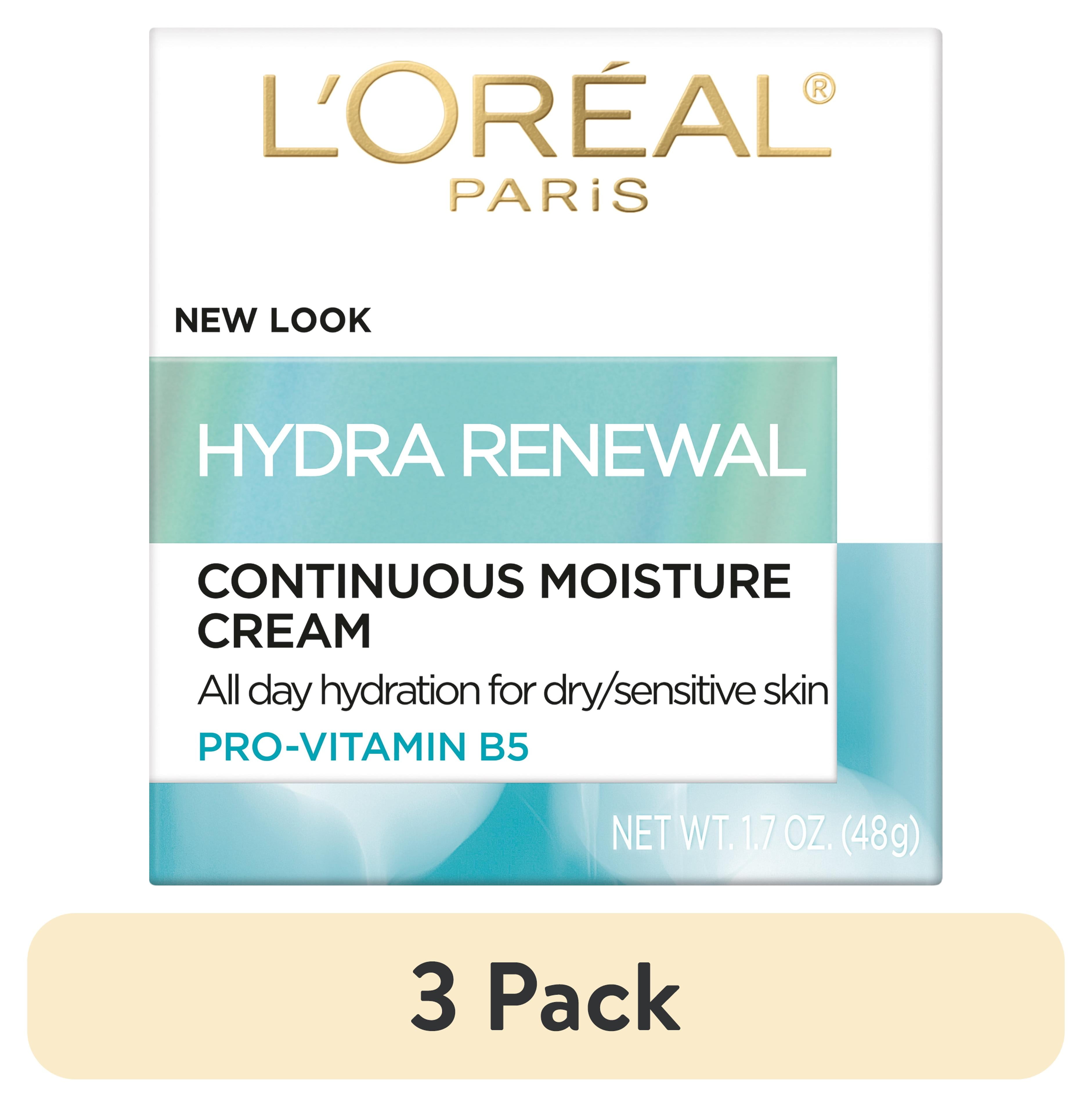 (3 pack) L'Oreal Paris Hydra-Renewal Continuous Facial Moisturizer for Dry Sensitive Skin, 1.7 oz