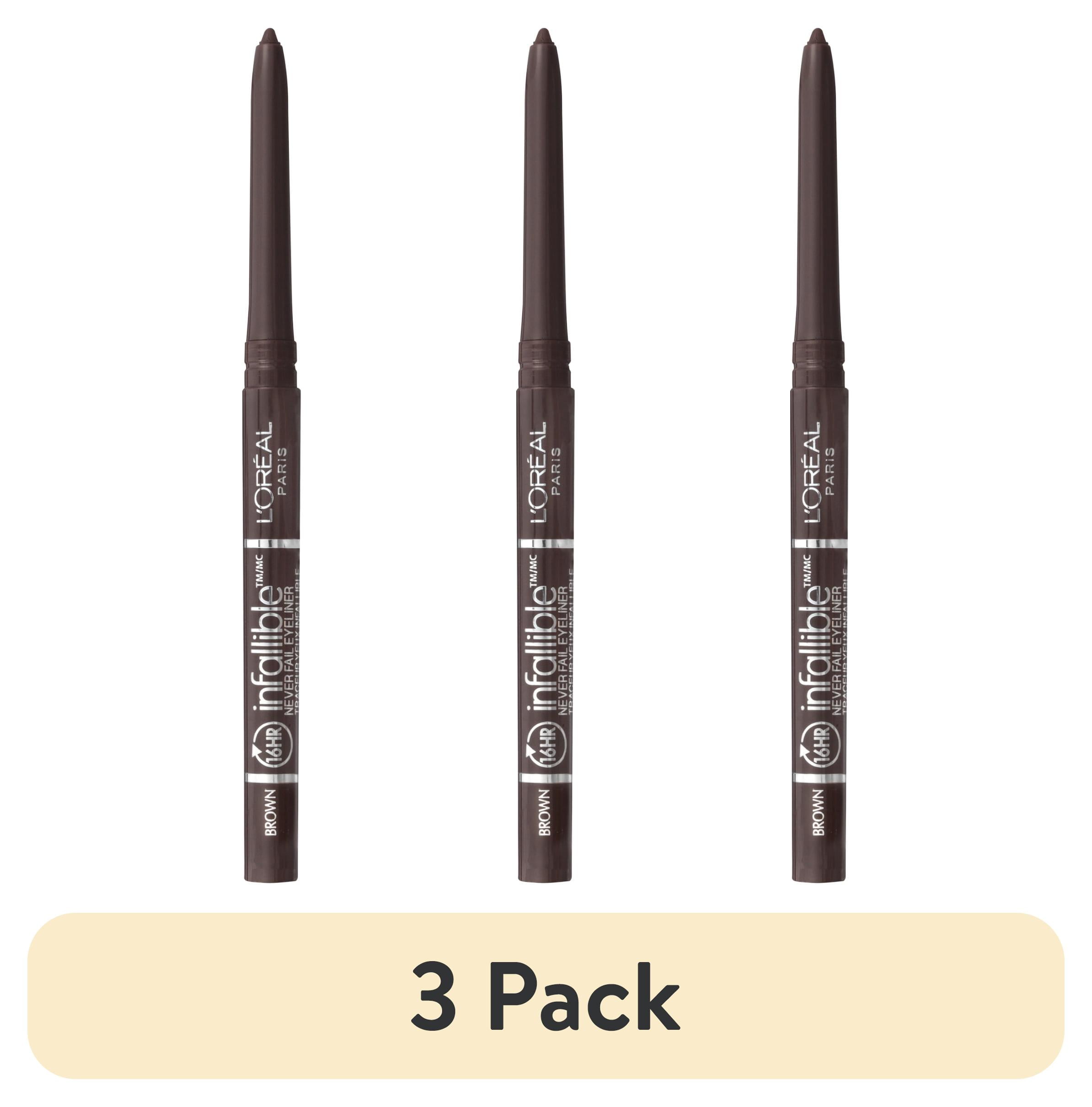(3 pack) L'Oreal Paris Infallible Never Fail Pencil Eyeliner with Built-In Sharpener, Black Brown, 0.01 fl oz