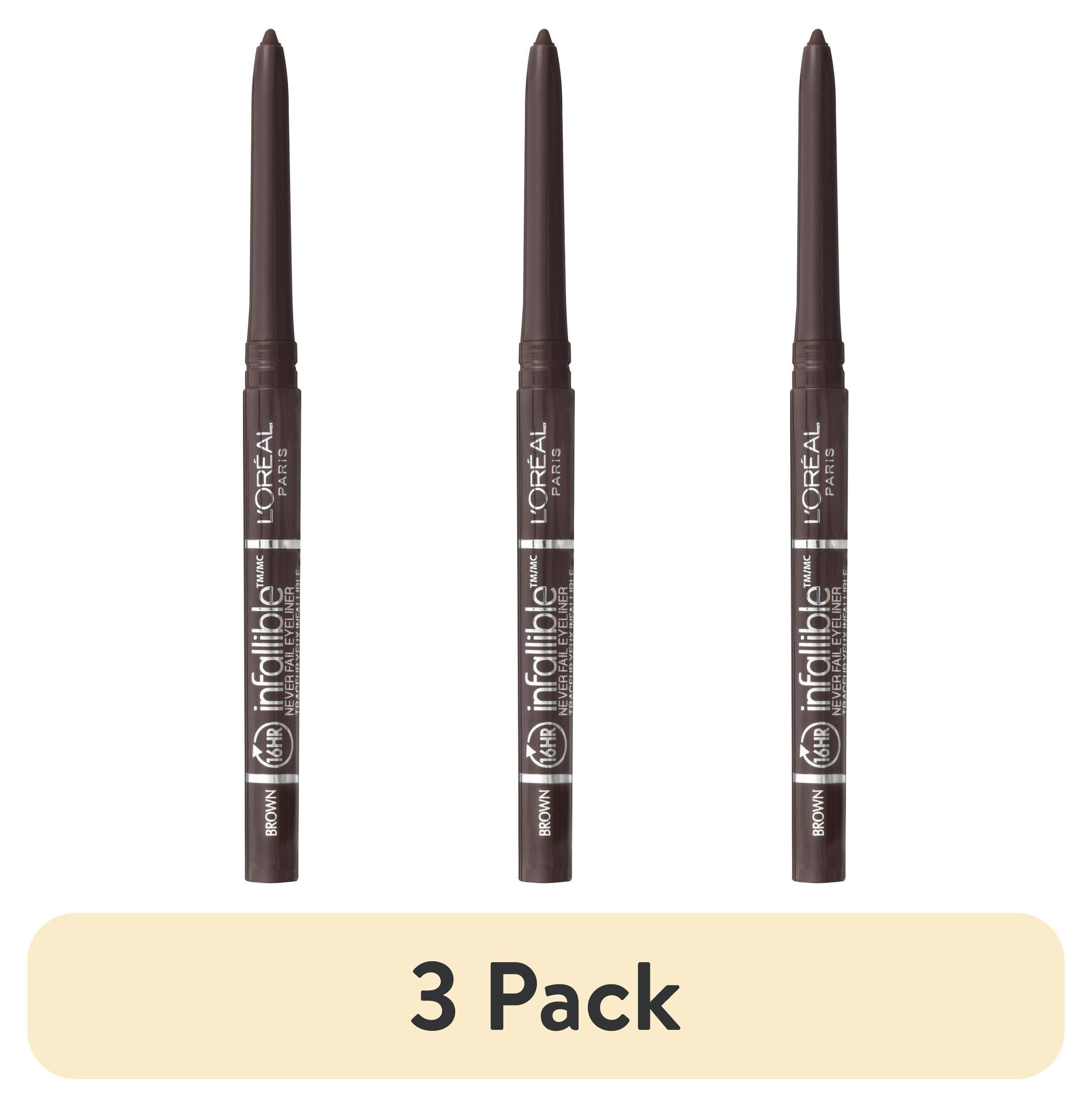 (3 pack) L'Oreal Paris Infallible Never Fail Eyeliner Pencil Makeup with Built-in Sharpener, Black