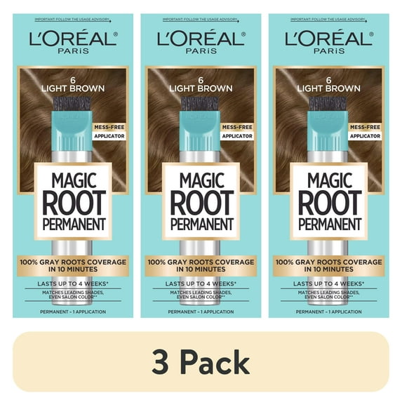 (3 pack) L'Oreal Paris Magic Root Rescue 10 Minute Root Hair Color, Light Brown, 1 Kit