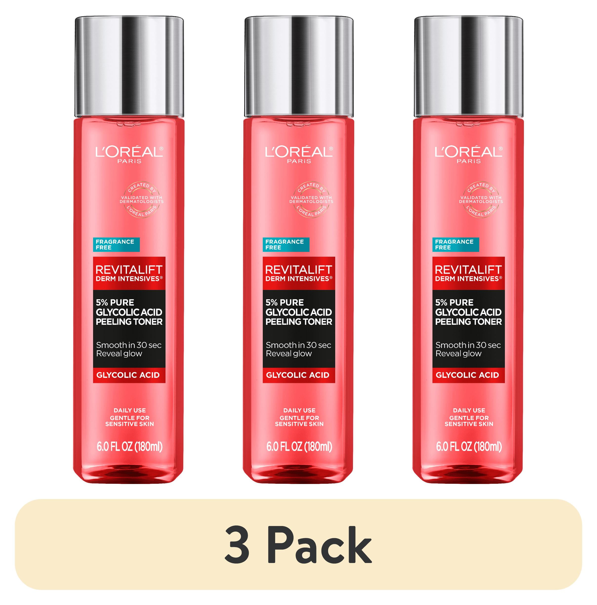(3 pack) L'Oreal Paris Revitalift 5 Percent Glycolic Acid Peeling Toner, Smooths Skin Texture, 6 fl oz