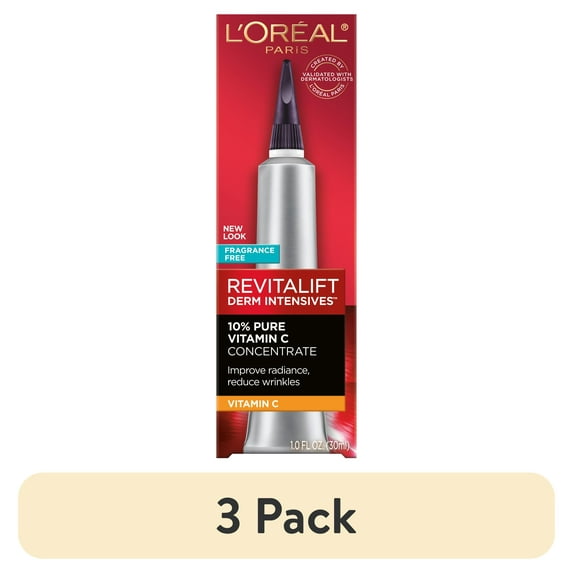 (3 pack) L'Oreal Paris Revitalift Derm Intensives 10 Percent Pure Vitamin C Serum, Paraben Free, 1 fl oz