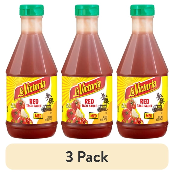 (3 pack) La Victoria Red Taco Sauce Medium, Shelf Stable, 15 oz Plastic Squeeze Bottle