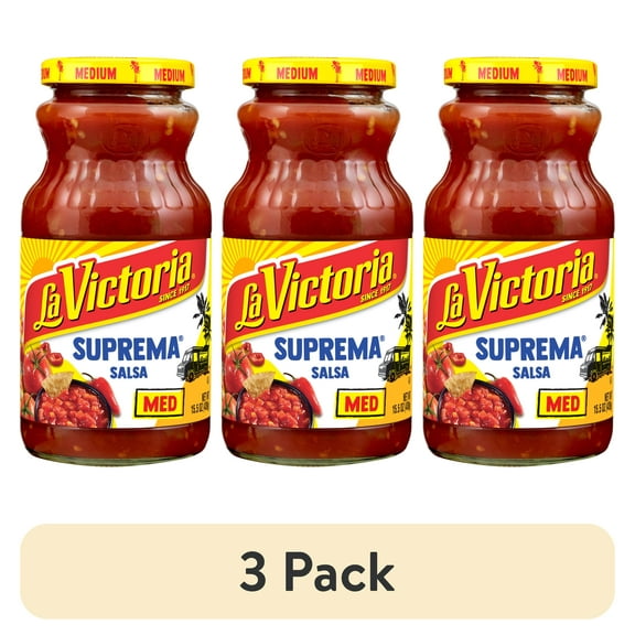 (3 pack) LA VICTORIA SUPREMA Salsa, Medium, Shelf-Stable, 15.5 oz Glass Jar