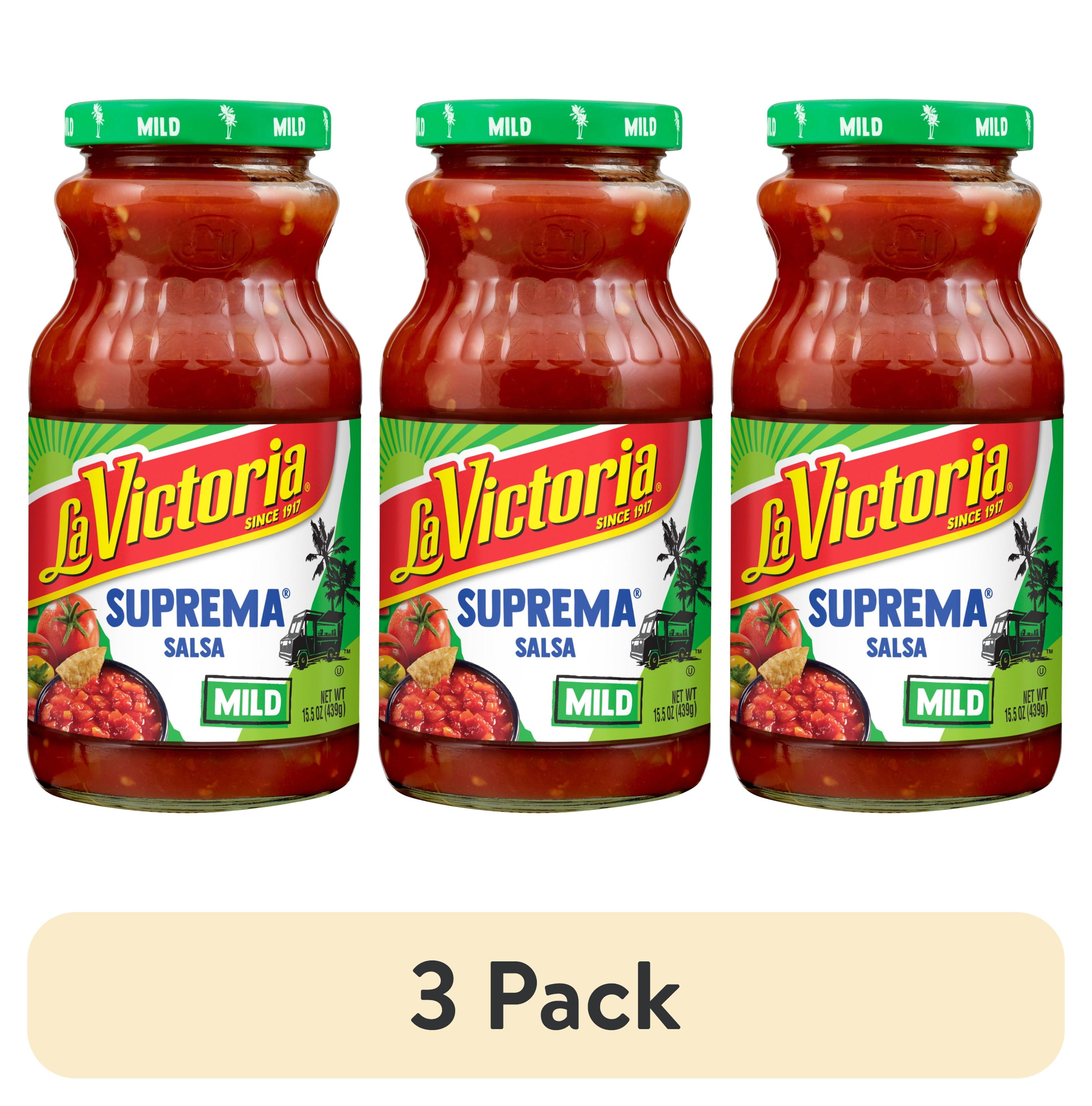 (3 pack) LA VICTORIA SUPREMA Salsa Mild, Shelf-Stable, 15.5 oz Glass Jar