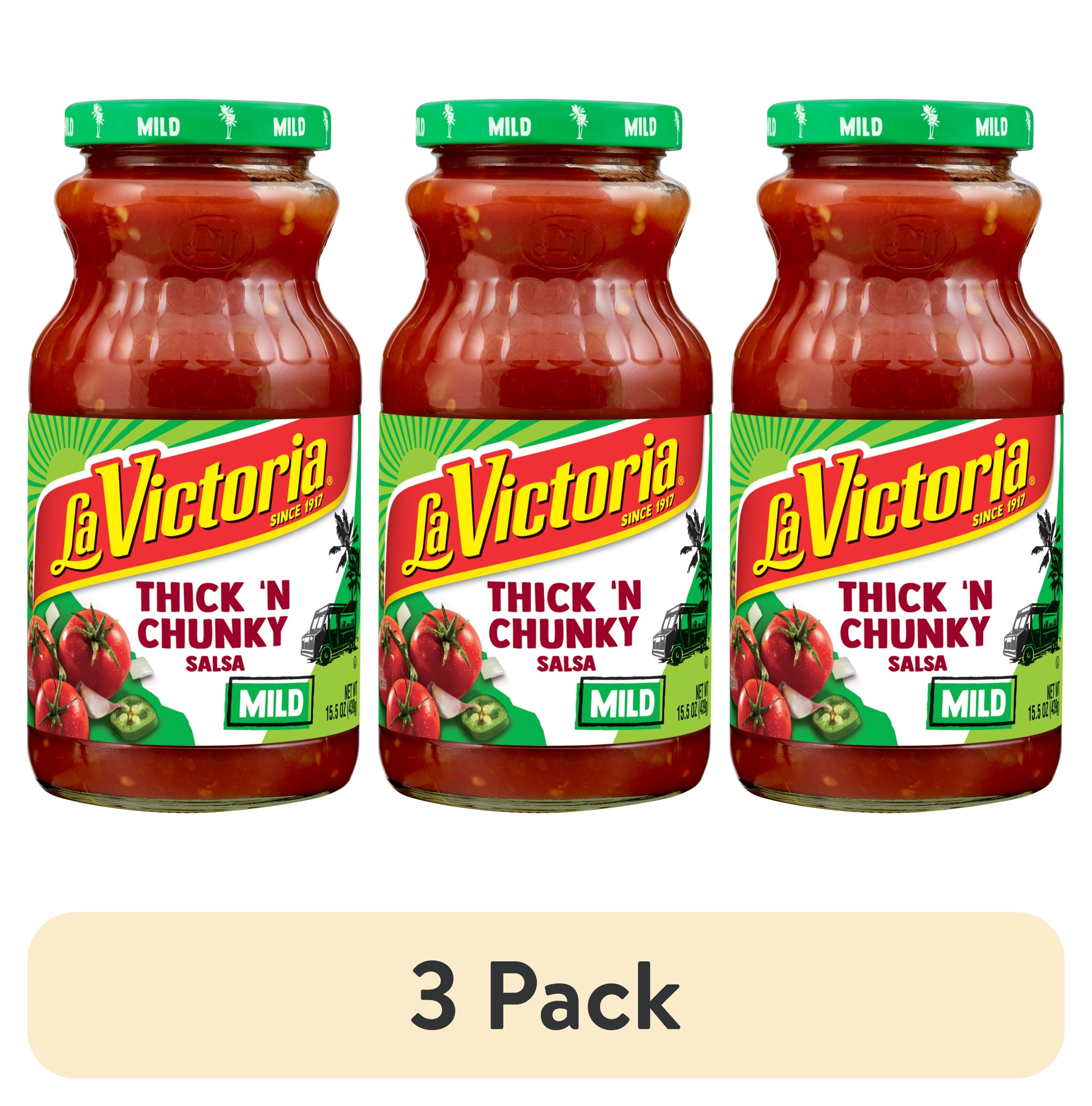 (3 pack) LA VICTORIA Thick 'N Chunky Salsa, Mild, Shelf-Stable, 15.5 oz Glass Jar