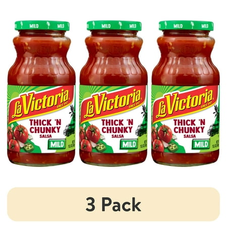 (3 pack) LA VICTORIA Thick 'N Chunky Salsa, Mild, Shelf-Stable, 15.5 oz Glass Jar