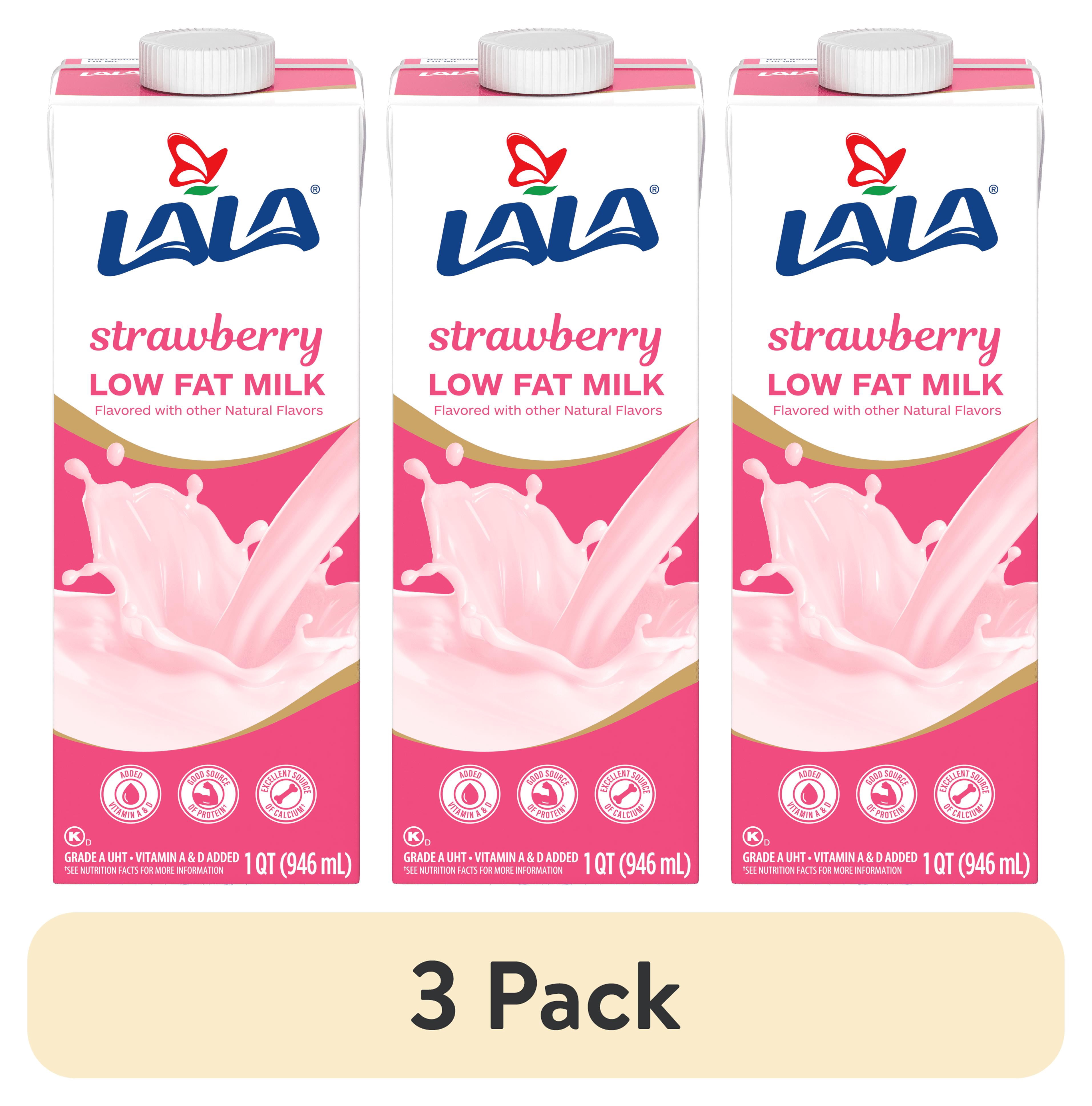 (3 pack) LALA Low Fat Milk, Strawberry, Shelf-Stable, 1 qt