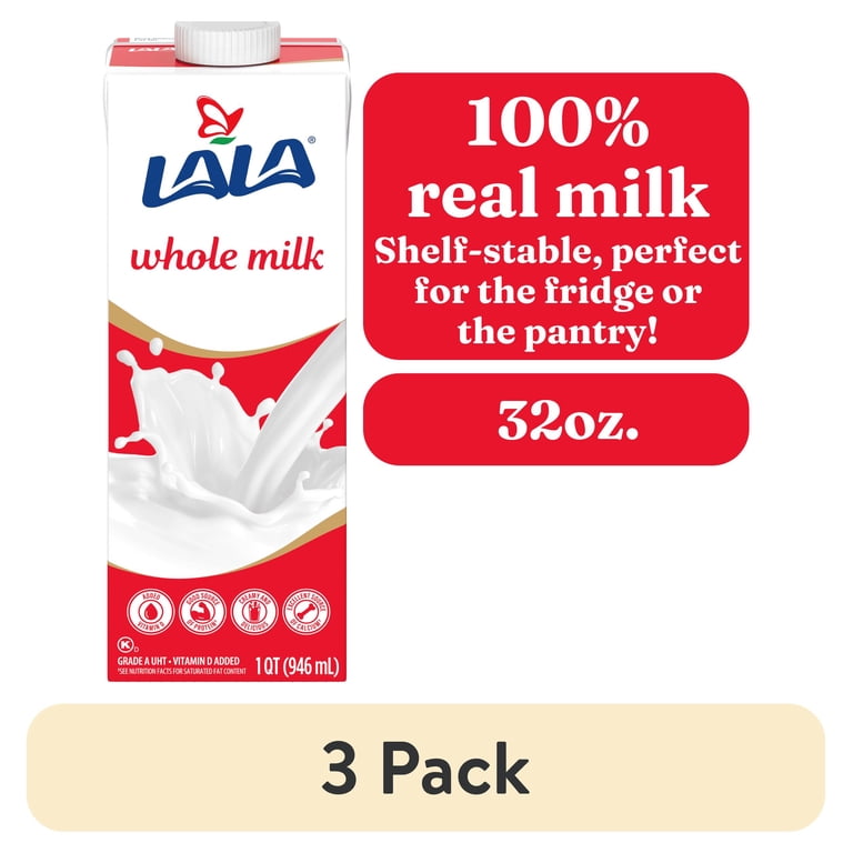 3 pack) LALA Whole Milk UHT Shelf-Stable, Unflavored, 32 oz Box