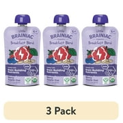 (3 pack) Little Brainiac Organic Fruit & Oat Toddler Food with BrainPack, Berry Apple Oat, 3.5oz