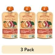(3 pack) Little Brainiac Organic Fruit & Oat Toddler Food with BrainPack, Peach Apple Oat, 3.5oz