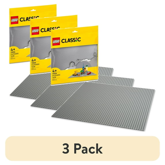 (3 pack) LEGO Classic Gray Baseplate Square 48x48 Stud Foundation to Build, Play, and Display Brick Creations, Great for City Streets, Castle, and Mountain Scenes, 11024