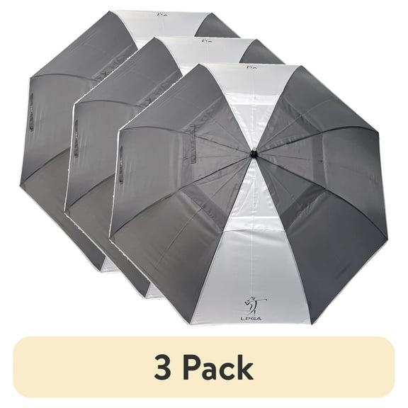 (3 pack) LPGA 68-inch Auto Open Vented Golf Umbrella, Grey/White