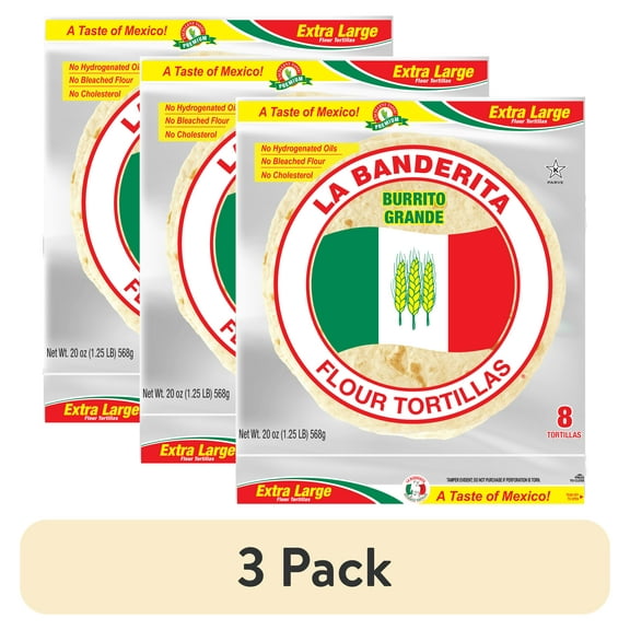 (3 pack) La Banderita Burrito Grande Extra Large Flour Tortillas 8 Count