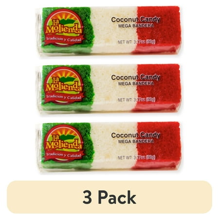 (3 pack) La Molienda Coconut Bandera Candy Bar, Tricolor Mexican Traditional Fruit Treat, 3.1 oz