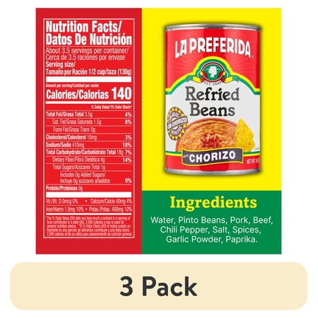 (3 pack) La Preferida Refried Beans with Chorizo (Smoky, Savory Flavor)