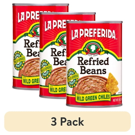(3 pack) La Preferida Refried Beans with Mild Green Chiles, 16 oz