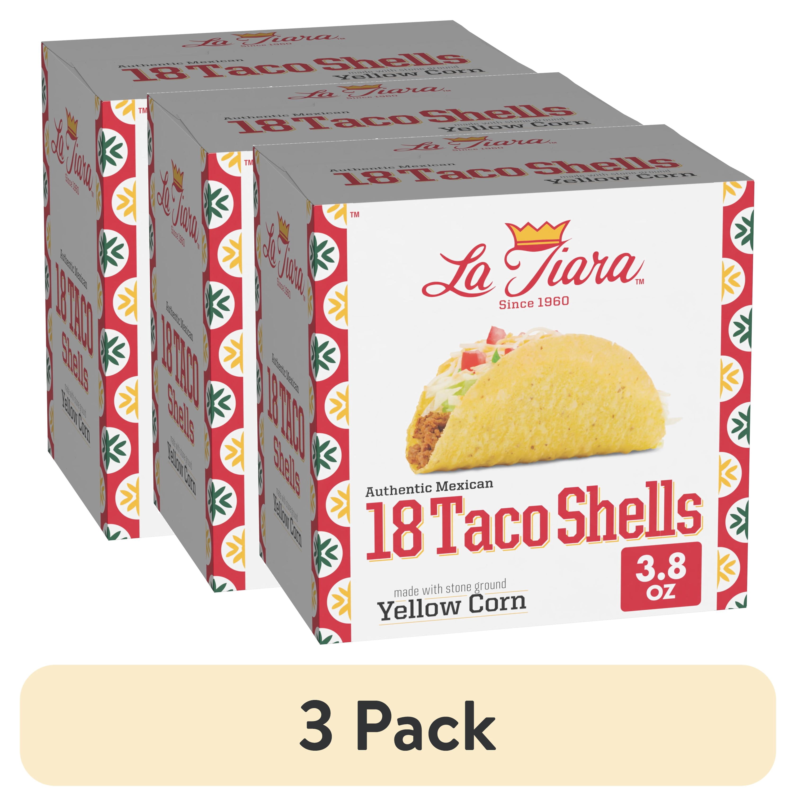 (3 pack) La Tiara Authentic Mexican Yellow Corn Taco Shells, Meal Prep, 18 Count, 3.8 oz
