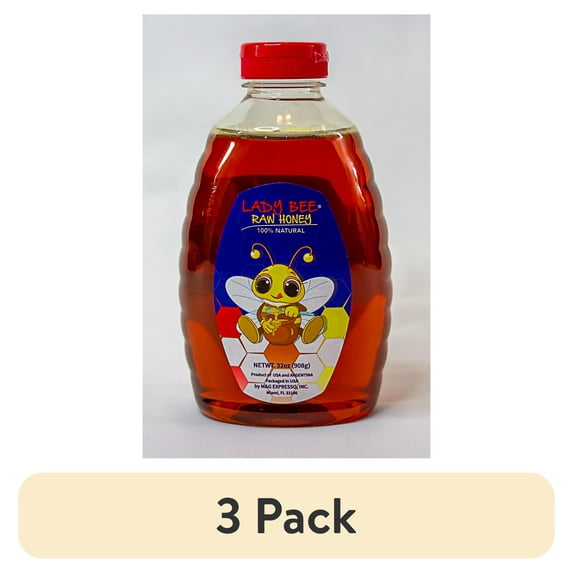 (3 pack) Lady Bee Natural Honey, 32 oz Bottle