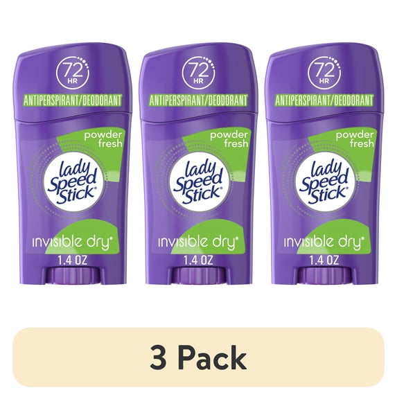 (3 pack) Lady Speed Stick Antiperspirant Deodorant for Women, Powder Fresh Scent, 1.4 oz Stick