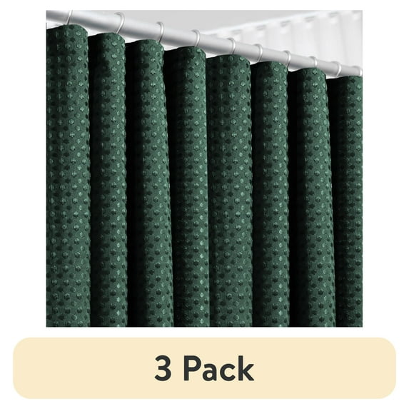 (3 pack) LammaLoe Hunter Green Shower Curtain, Waffle Weave Heavy Duty Fabric Shower Curtain, 72” x 72" Hotel Luxury 256 GSM Bathroom Curtains