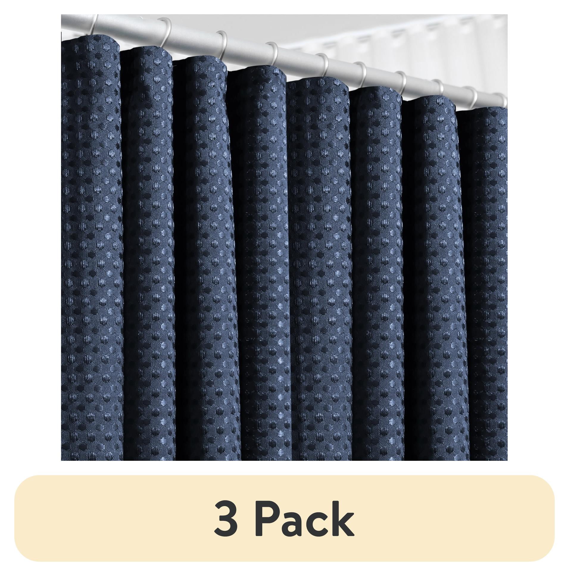 (3 pack) LammaLoe Navy Blue Shower Curtain, Waffle Weave Heavy Duty Fabric Shower Curtain, 72” x 72" Hotel Luxury 256 GSM Bathroom Curtains