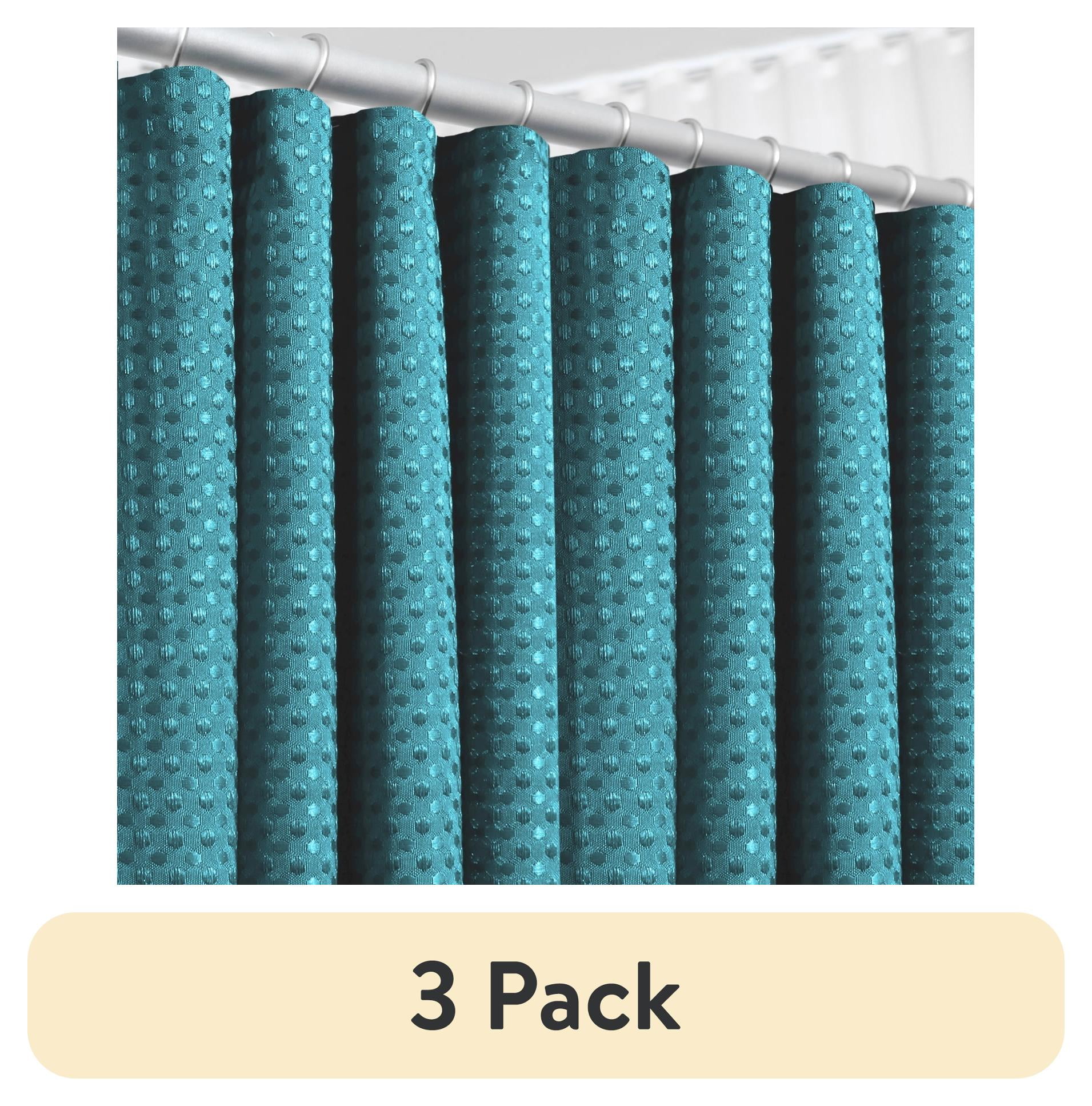 (3 pack) LammaLoe Teal Shower Curtain, Waffle Weave Heavy Duty Fabric Shower Curtain, 72” x 72" Hotel Luxury 256 GSM Bathroom Curtains