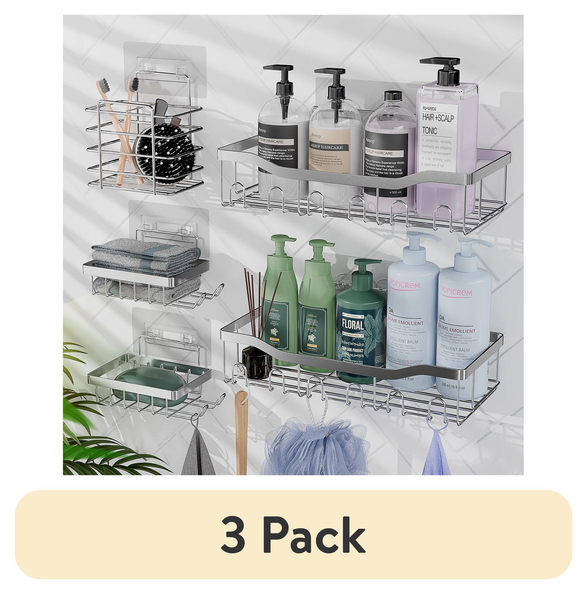 (3 pack) Lammaloe Adhesive Steel Shower Caddy Organizer,  Rustproof Shower Caddy Bathroom Organizer 5 Pack, Silver Chrome