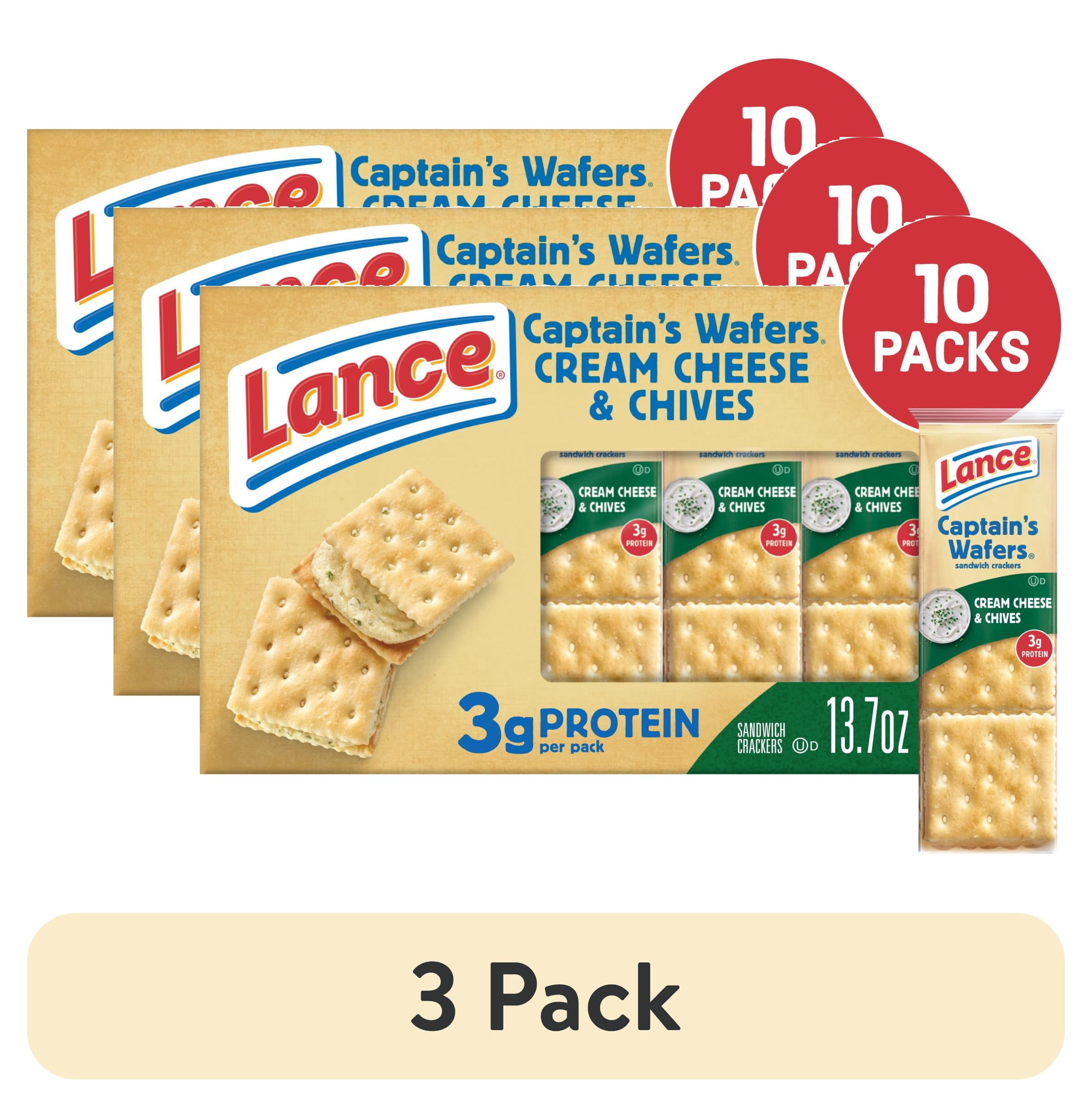 (3 pack) Lance Sandwich Crackers, Captain's Wafers Cream Cheese and Chives, 10 Packs, 6 Sandwiches Each