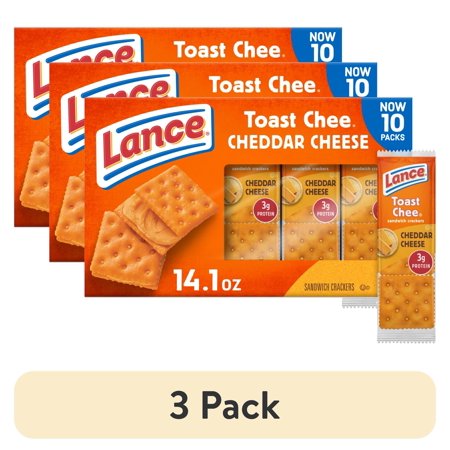 (3 pack) Lance Sandwich Crackers, ToastChee Cheddar, 10 Individually Wrapped Packs, 6 Sandwiches Each