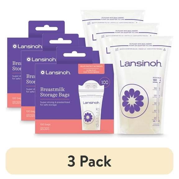 (3 pack) Lansinoh Breastmilk Storage Bags, 100 Count, Fast Freeze & Thaw, 6 oz