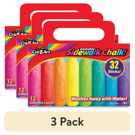 (3 pack) Larose Cra-Z-Art Washable Sidewalk Chalk, Multicolor, 32 Count