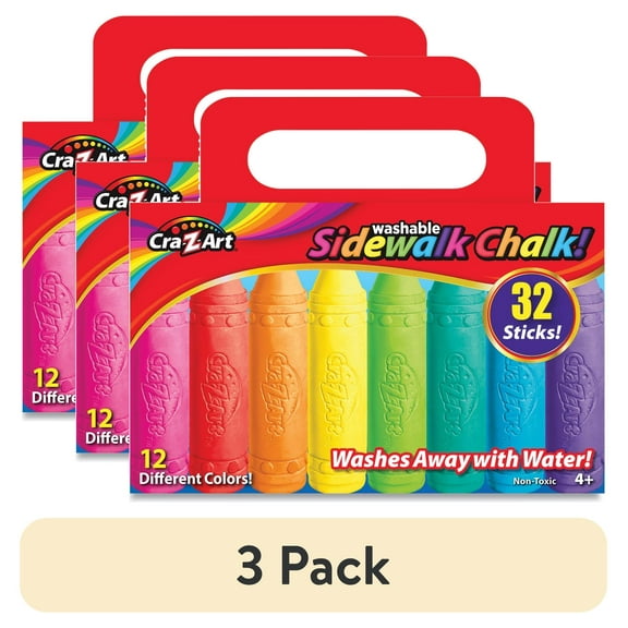 (3 pack) Larose Cra Z Art Washable Sidewalk Chalk, Multicolor, 32 Count Container with Carrying Handle