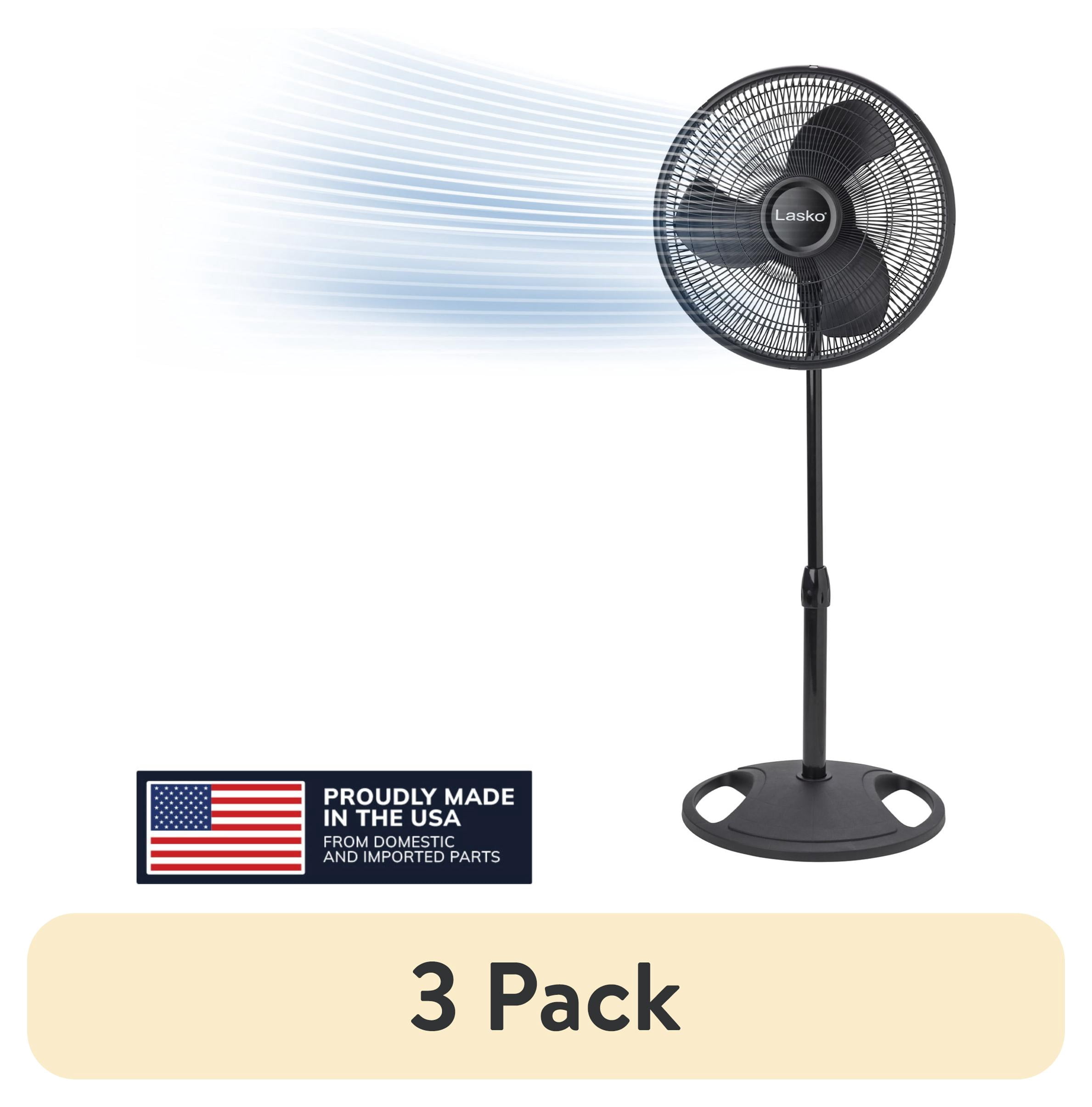 (3 pack) Lasko 16" Oscillating Pedestal Fan with Adjustable Height and Tilt-Back Head for Whole Room Cooling, Black, S16500