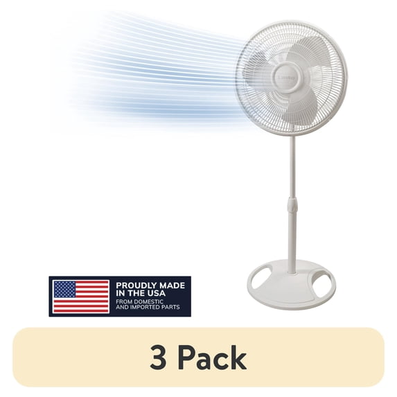 (3 pack) Lasko 16" Oscillating Pedestal Fan with Adjustable Height and Tilt-Back Head for Whole Room Cooling, White, S16200