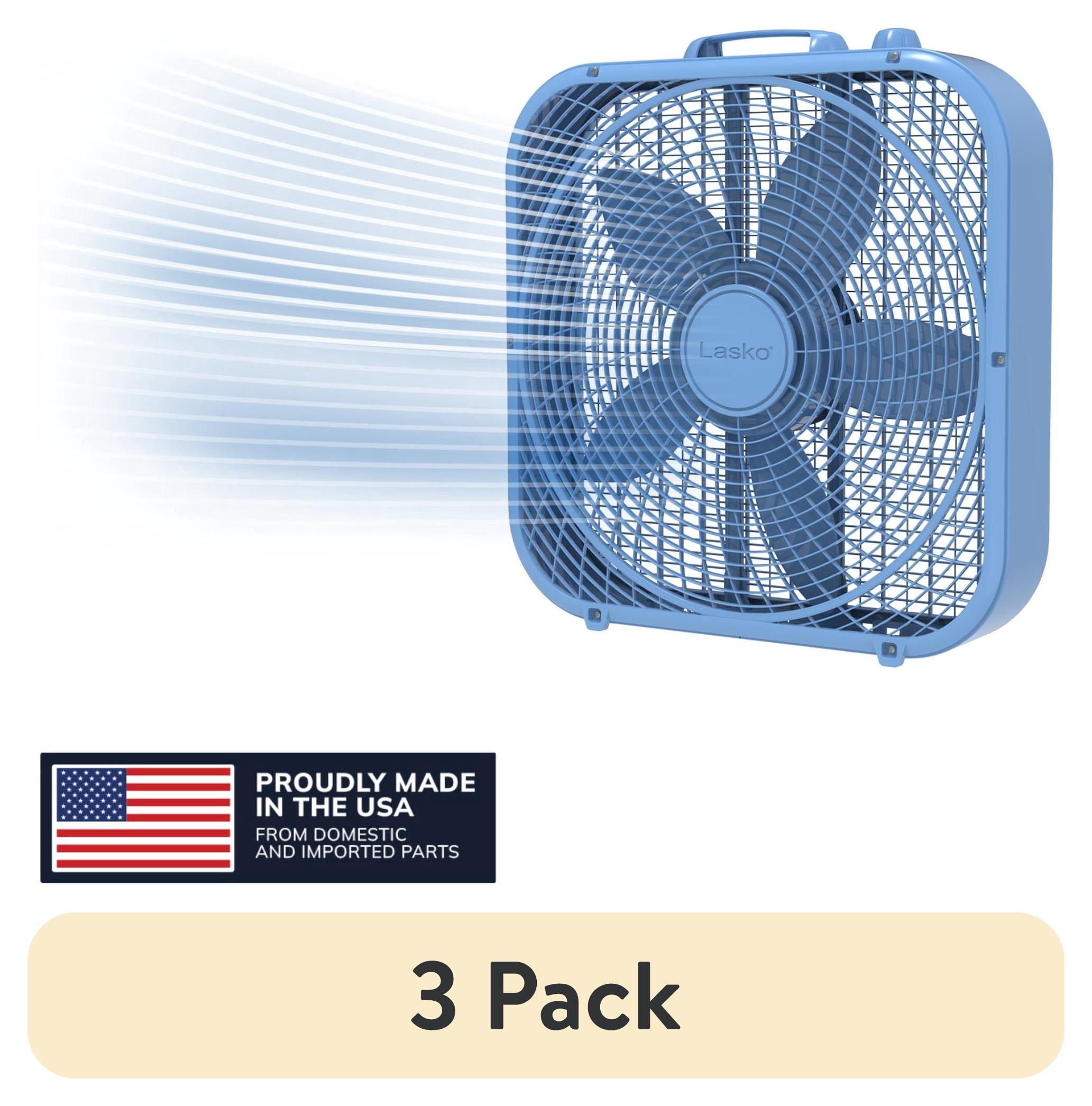 (3 pack) Lasko 20" Cool Colors Classic Box Fan with Weather-Resistant Motor, Portable Cooling Floor or Window Fan, 3 Speeds, Tranquil Blue, B20310