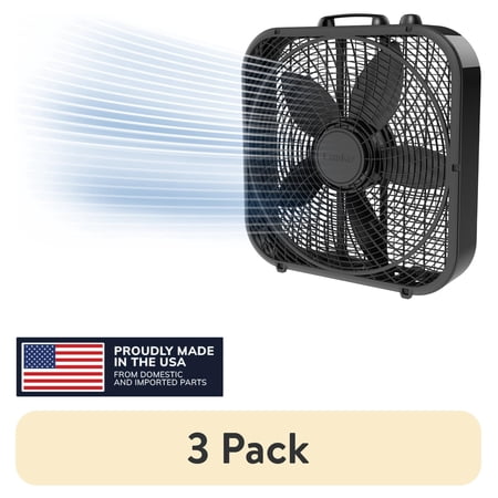 (3 pack) Lasko 20" Cool Colors Classic Box Fan with Weather-Resistant Motor, Portable Cooling Floor or Window Fan, 3 Speeds, Black, B20301