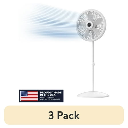 (3 pack) Lasko Cyclone 18" 3-Speed Adjustable Oscillating Pedestal Fan, White, S18931